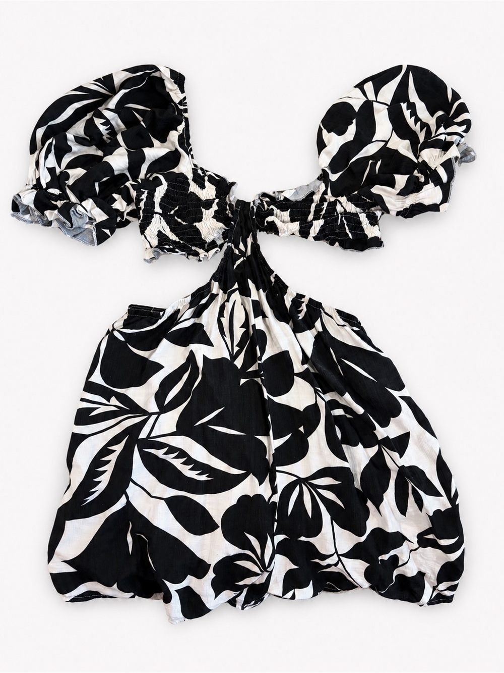 SHEIN Black & White Floral Cutout Romper